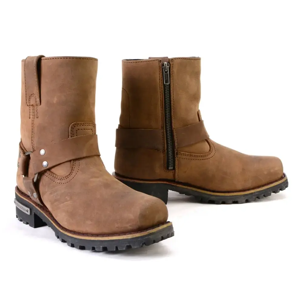 Milwaukee Leather MBL9353 Women's Crazy Horse Brown Leather Motorcycle Rider Short Harness Boots 8.5