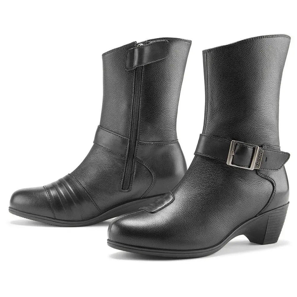 Icon Tuscadero CE Womens Leather Motorcycle Boots Black 7 USA