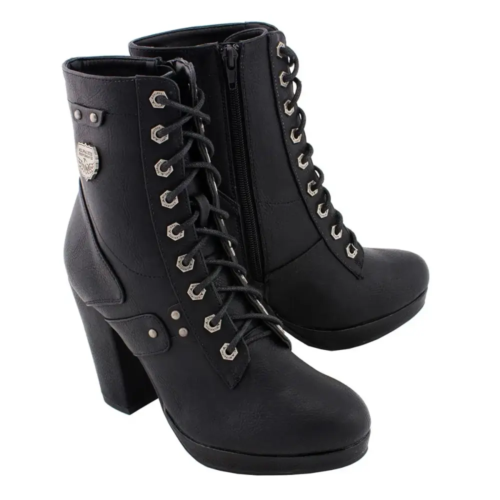 Milwaukee Leather MBL9418 Women's Black Lace-Up Fashion Boots with Studded Accents and Platform Heel 6