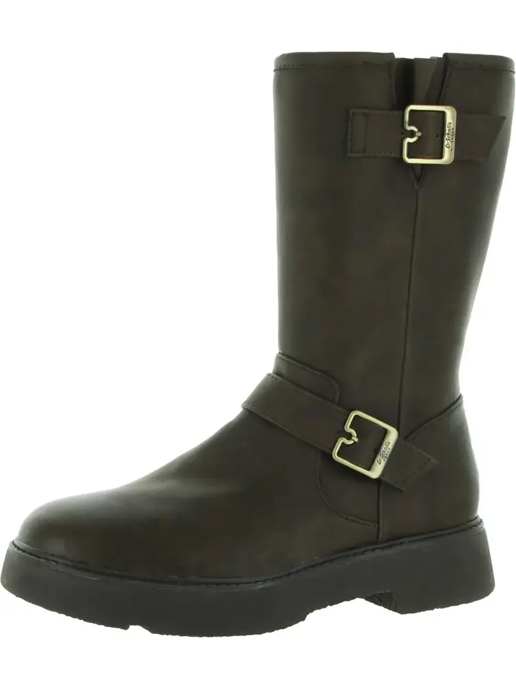 Dr. Scholl's Shoes Womens VIP Faux Leather Mid-Calf Motorcycle Boots