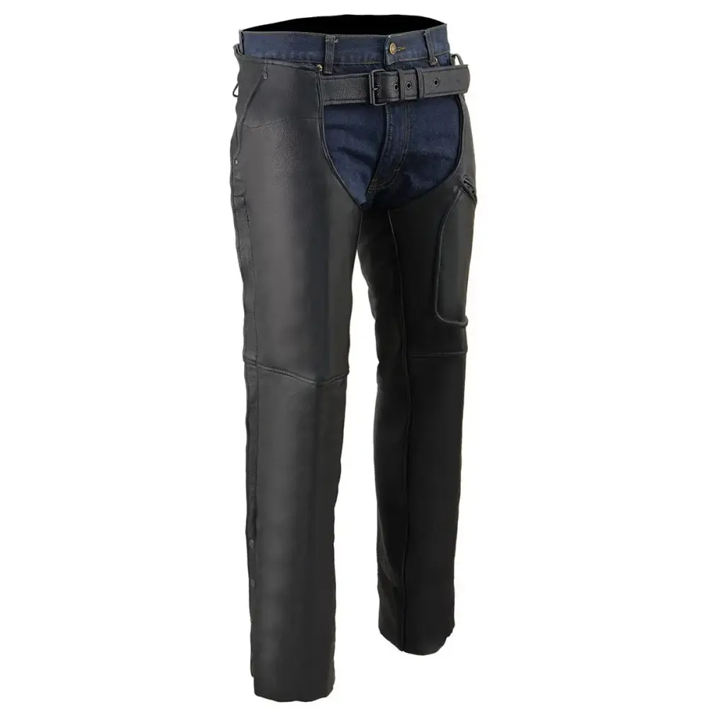 Milwaukee Leather Chaps for Men's Black Naked Leather Front 3-Pockets - Thigh Patch Pocket Motorcycle Chap - ML1766 6X-Large