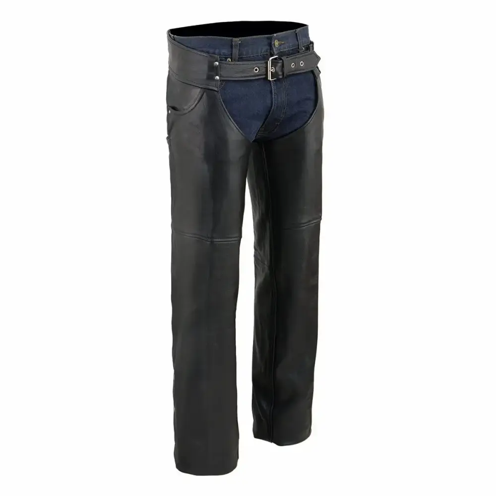 Milwaukee Leather Chaps for Men's Black Premium Leather- Classic Jean Style Pockets Motorcycle Riders Chap - SH1101 2X-Small