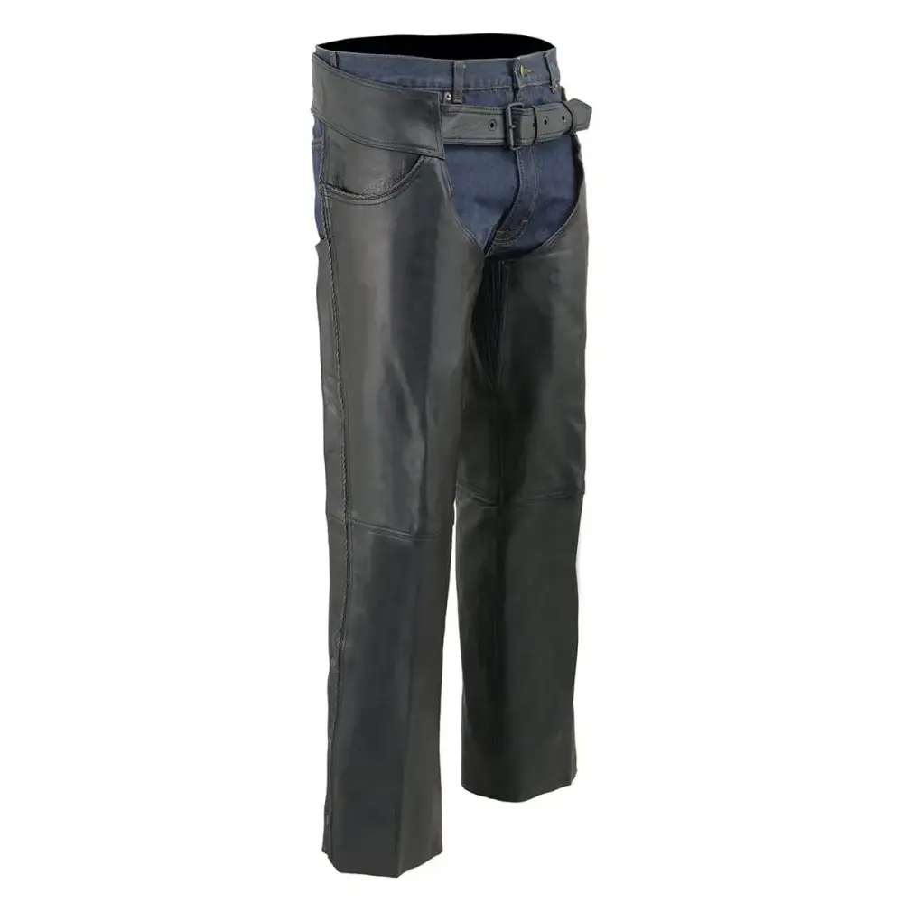 Milwaukee Leather Chaps for Men's Black Thin Braided Naked Soft Leather - Jean Style Pocket Motorcycle Chap- ML1125 Small