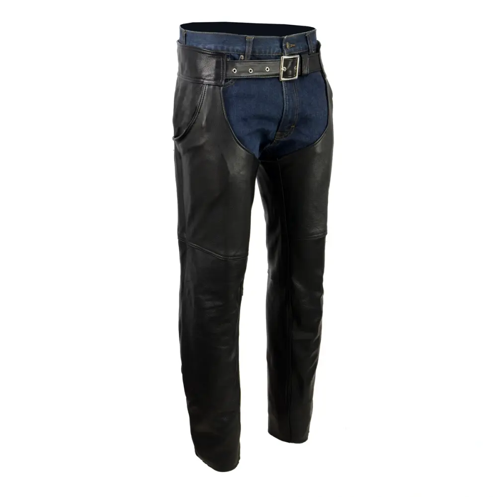 Milwaukee Leather USA MADE MLM5570 Men's Black 'Enfold' Classic Premium Leather Motorcycle Chaps with Jean Pockets Large