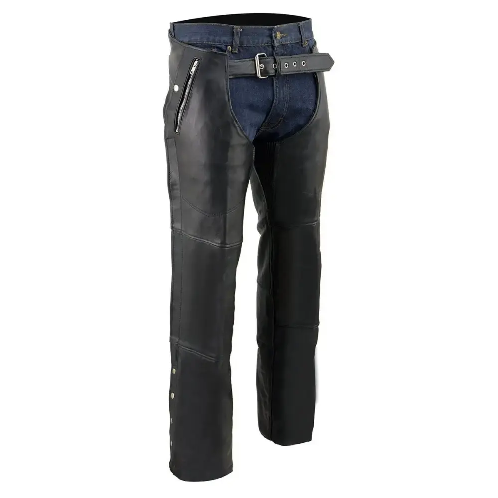 Milwaukee Leather Chaps for Men's Black Leather 4-Pockets - Snap Out Thermal Lined Motorcycle Riders Chap - SH1191C 2X-Small