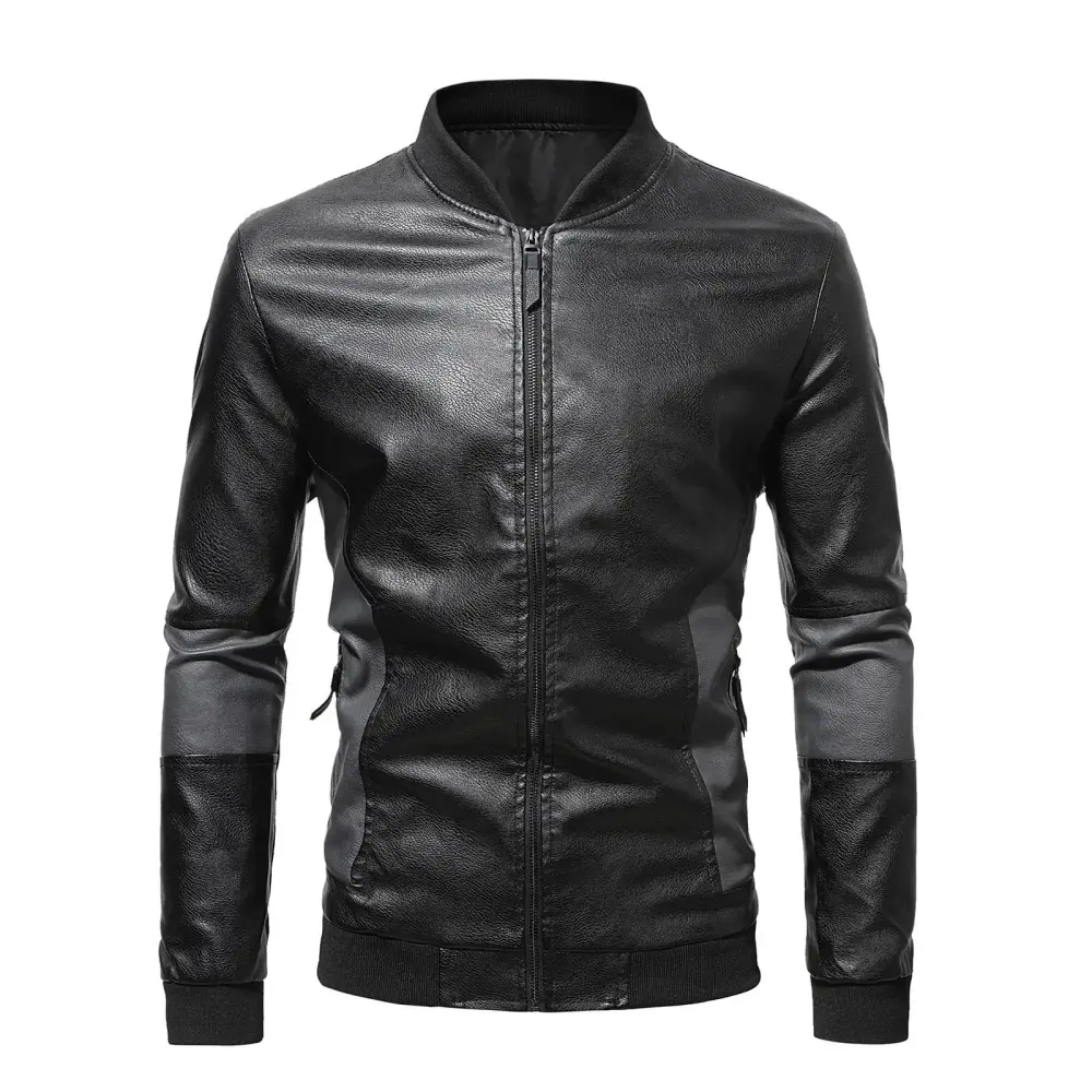 Tawop Coats for Men Leather Outerwear Coats Motorcycle Long Sleeve Mid-Length Comfort Fit Black Jacket L