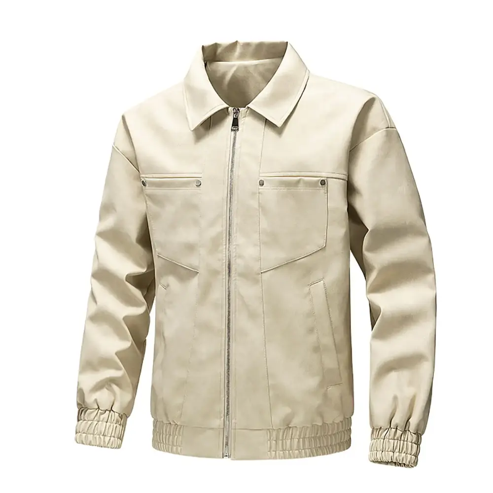 Tawop Leather Jacket Men Zip Up Outerwear Coats Motorcycle Sleeveless Mid-Length Comfort Fit Beige L