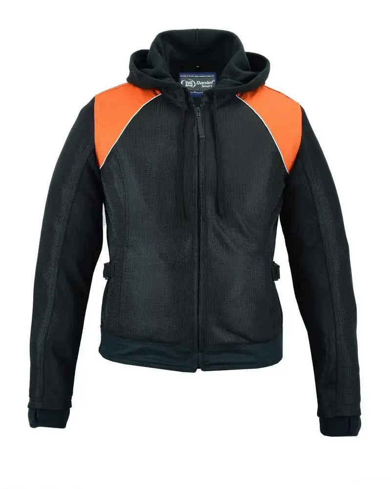 Daniel Smart Manufacturing DS827-L Womens Mesh 3-in-1 Riding Jacket, Black & Orange - Large
