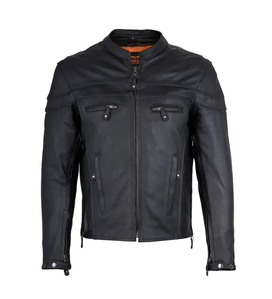 Dream Apparel Mens Leather Motorcycle Racer Jacket Premium Cowhide Leather Zipper Front Zipout Lining Black