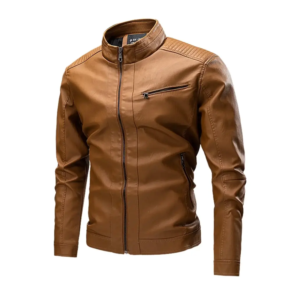 GUOBIOZIY Faux Leather Jacket Men - Bomber Jackets Motorcycle Stand Collar Lightweight Zip-up Slim Fit Biker Coat (YE2.4XL)