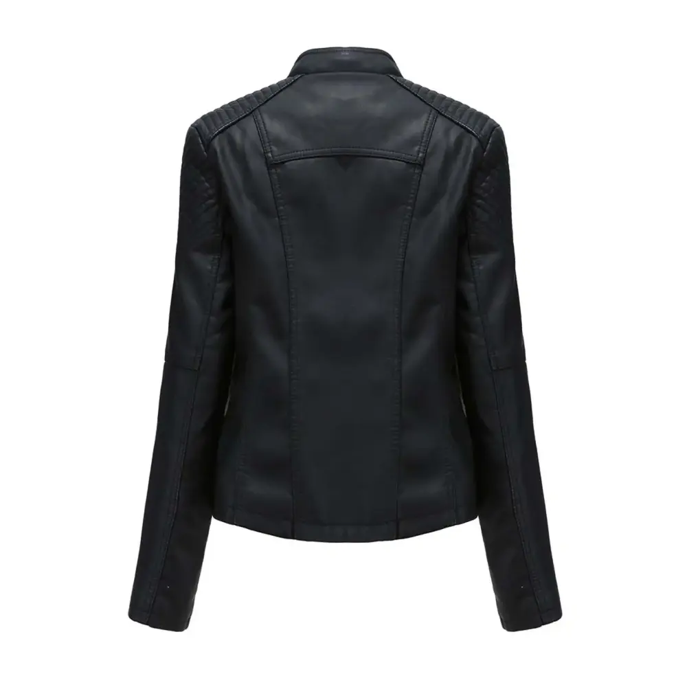 Frehsky Womens Winter Coats Women Ladies Lapel Motor Jacket Coat Zip Biker Short Punk Cropped Tops Faux Leather Jacket Black