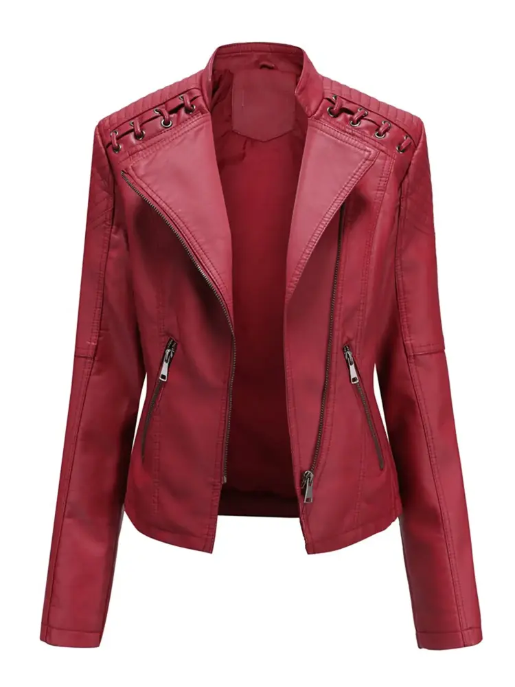 Inevnen Women's Faux Leather Jackets. Zip Up Motorcycle Short PU Moto Biker Outwear Fitted Slim Coat