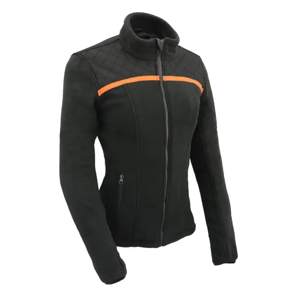 Milwaukee Leather MPL2783 Women's Black Micro Fleece Zipper Front Jacket with Orange Stripe 2X-Large