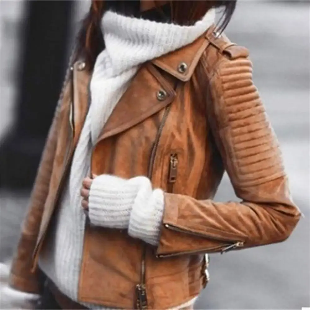 Women Vintage Leather Zipper Short Motorcycle Coat Retro Jacket Note Please Buy One Or Two Sizes Larger