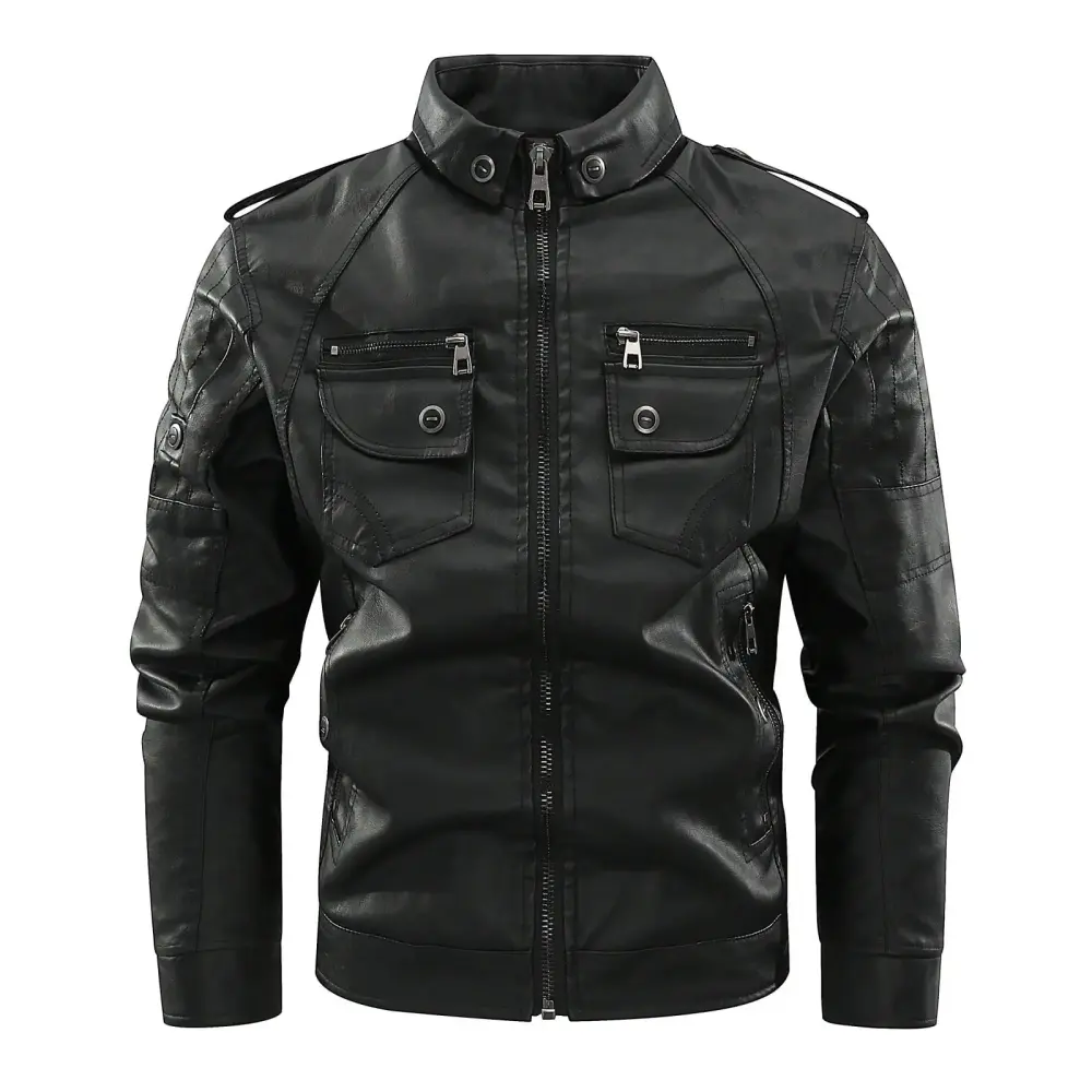 Aipewai 2024 Winter Jackets for Men Long-sleeved Leather Motorcycle Jacket Zipper Coat Clearaces Long Sleeve Hoodless Faux Leather Outwear & Jackets
