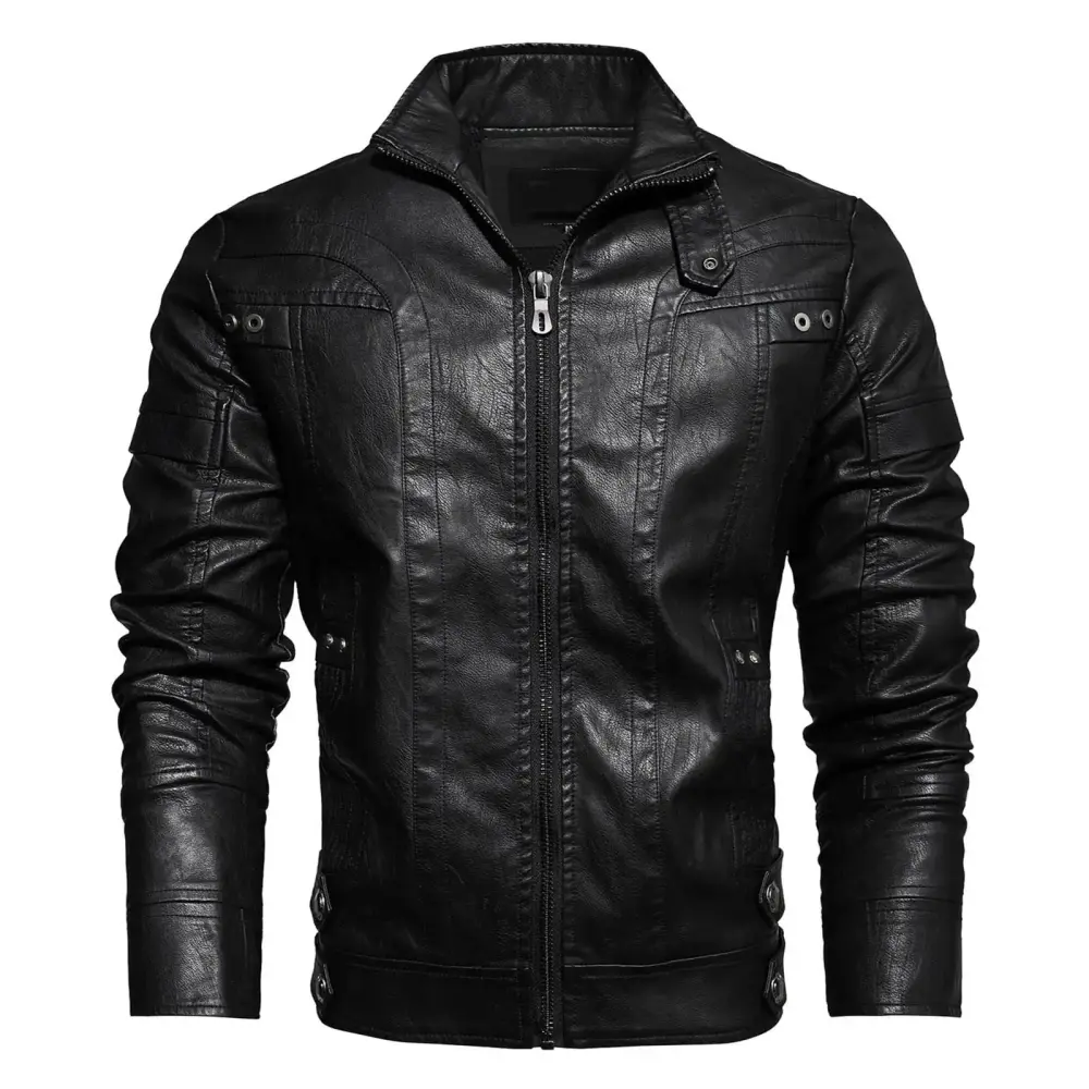 Dr.Eam Men Cold Plus Size Jacket Leather Jackets Autumn Winter Pu Leather Jacket Stand With Velvet Thick Motorcycle Coat Athletic Outfits Sportswear Black L