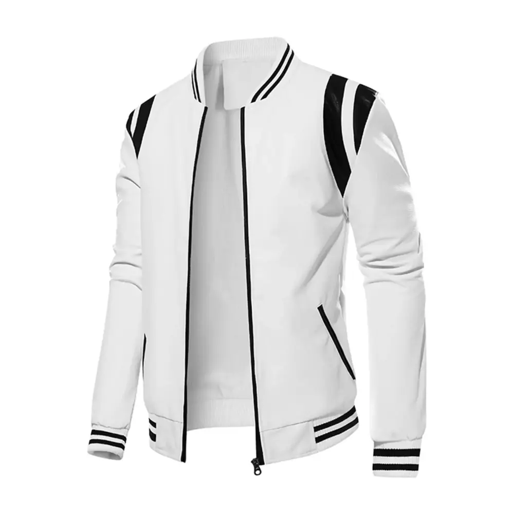 QUINDOS Men's Shirts.Men's Fall And Winter Fashion Casual Solid Leather Stand up Collar Pockets Motorcycle Jacket Loose Fit Daily T-shirts