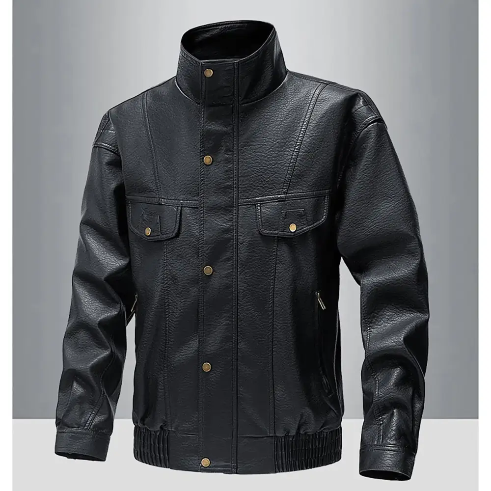 LRJTENG Men's Leather & Faux Leather Jackets & Coats MALE Vintage Motorcycle Jacket Riding Motorbike Leather MOTORCYCLE JACKETS FOR MEN Fleece Jacket Black