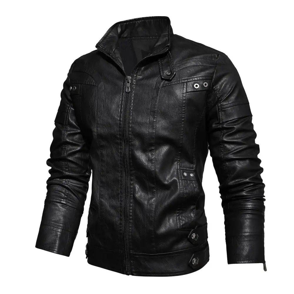 XMMSWDLA 2022 Clearance Men Tops Solid Retro Zipper Motorcycle Plus Velvet Stand-up Collar Leather Winter Jacket Coats