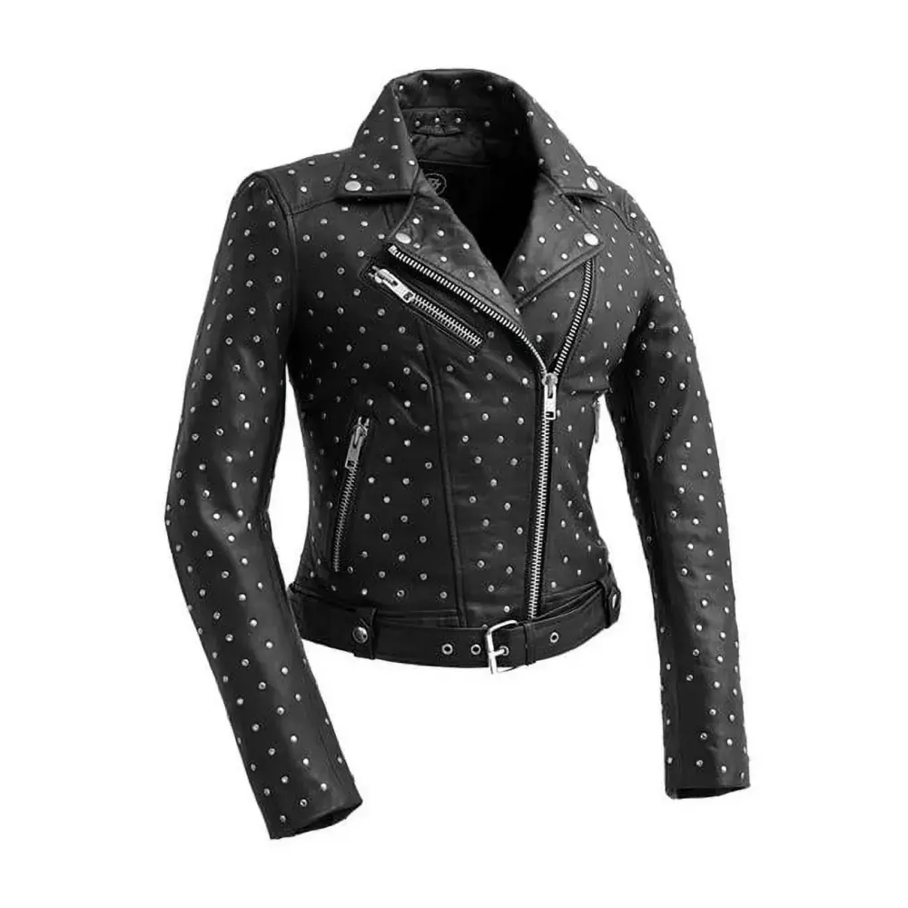 First Manufacturing WBL1723-XS-BLK Claudia Motorcycle Leather Jacket for Women. Black - Extra Small