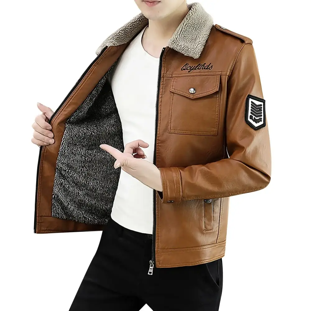 uikmnh Winter Coats For Men.Men's Vintage Motorcycle Jacket Riding Motorbike Leather Motorcycle Jackets for Men Fleece Jacket.Size XL