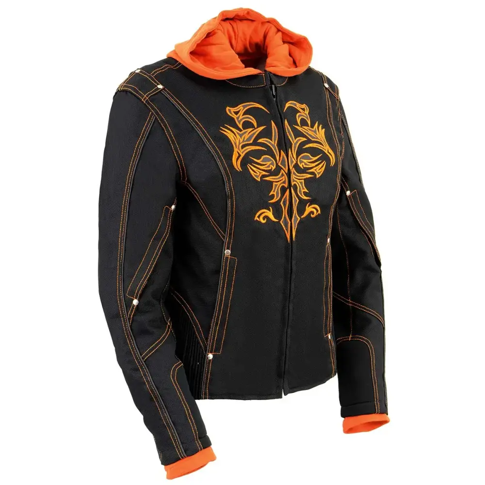 NexGen SH1939 Women's 'Reflective Tribal' Orange and Black 3/4 Textile Vented Jacket Medium
