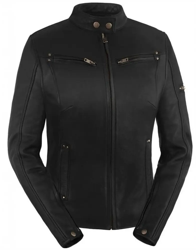 True Element Women's Sleek Vented Scooter Style Motorcycle Leather Jacket (Black. Large)