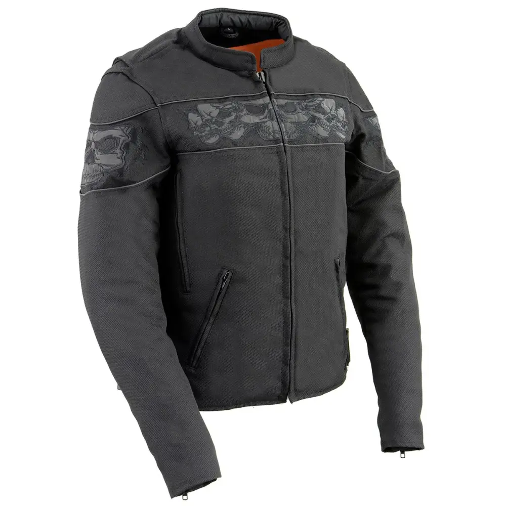 Milwaukee Leather MPL2730 Women's Black Crossover Textile Scooter Jacket with Reflective Skulls Small