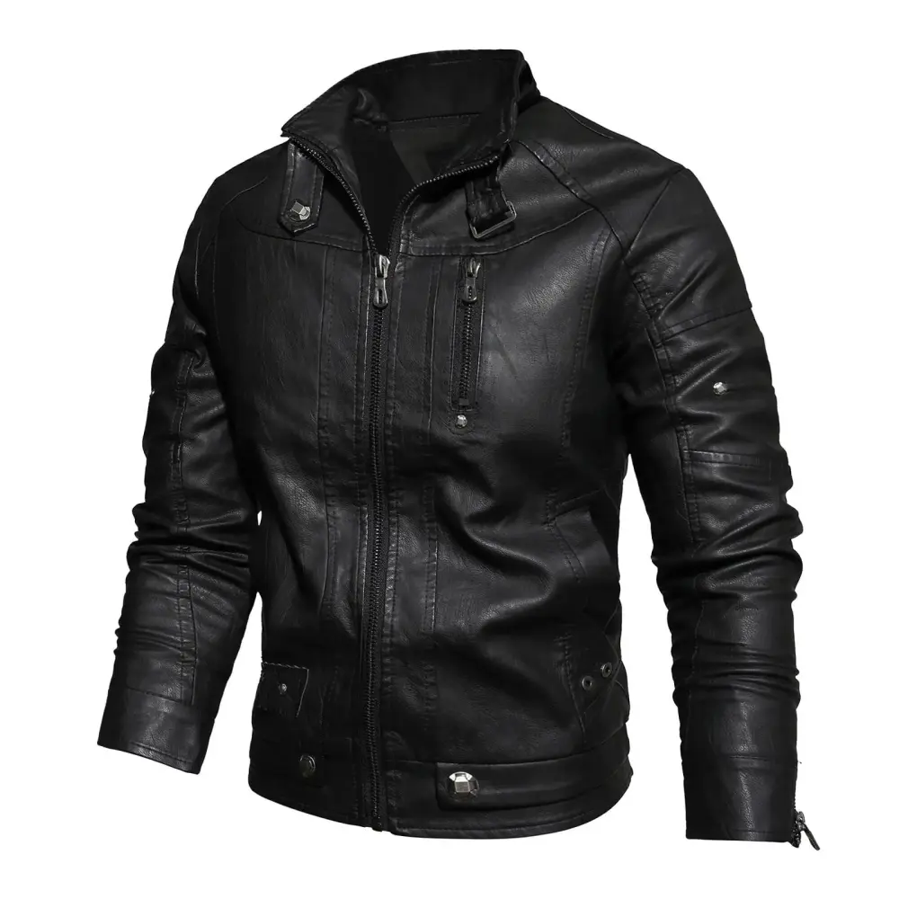Herrnalise Men's Faux Leather Motorcycle Jacket Casual Fashion Motorcycle Leather WinterRacing Suit Top Zipper Stand-up Collar Jacket Coats S-3XL Black