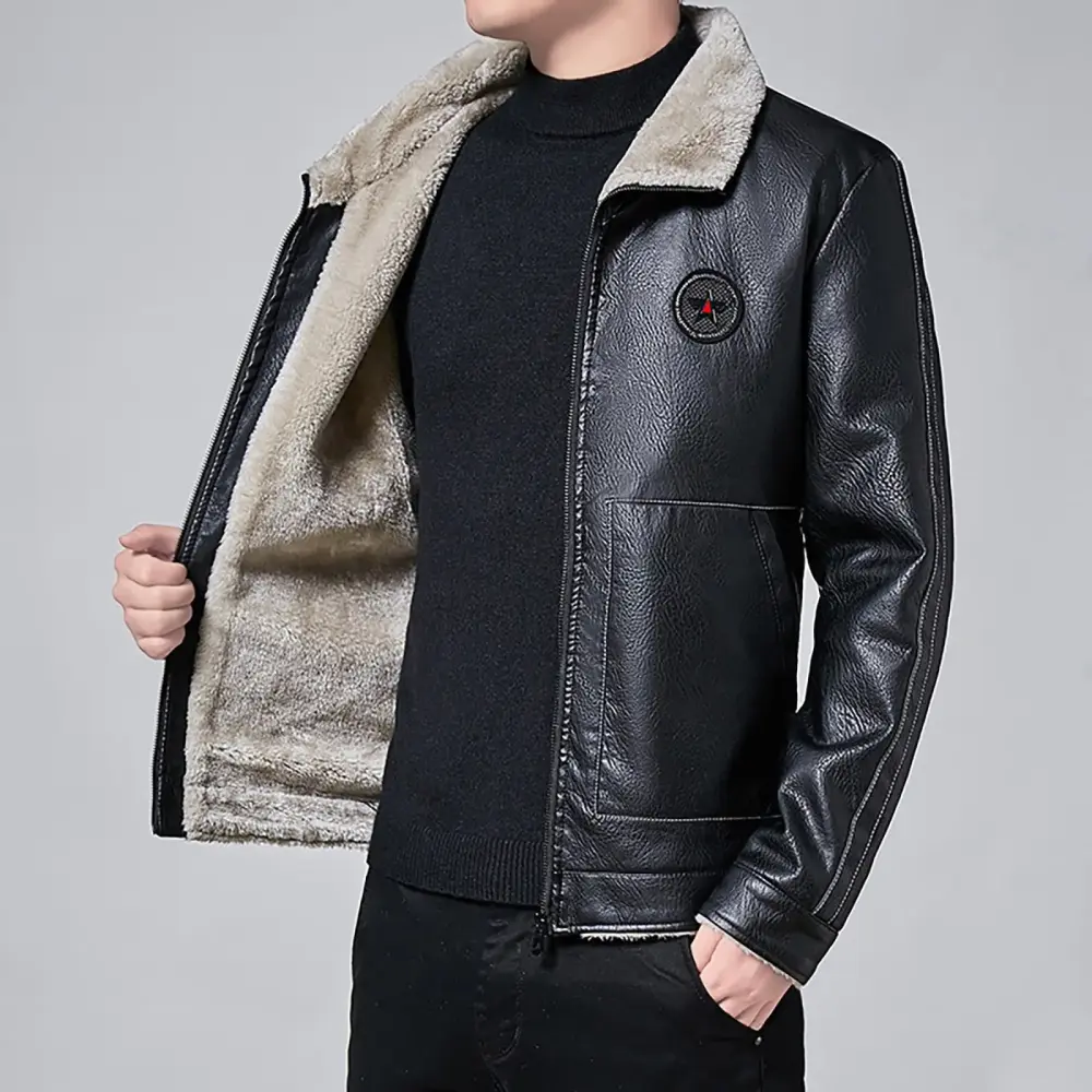 LRJTENG Men's Leather & Faux Leather Jackets & Coats MALE Vintage Motorcycle Jacket Riding Motorbike Leather MOTORCYCLE JACKETS Black