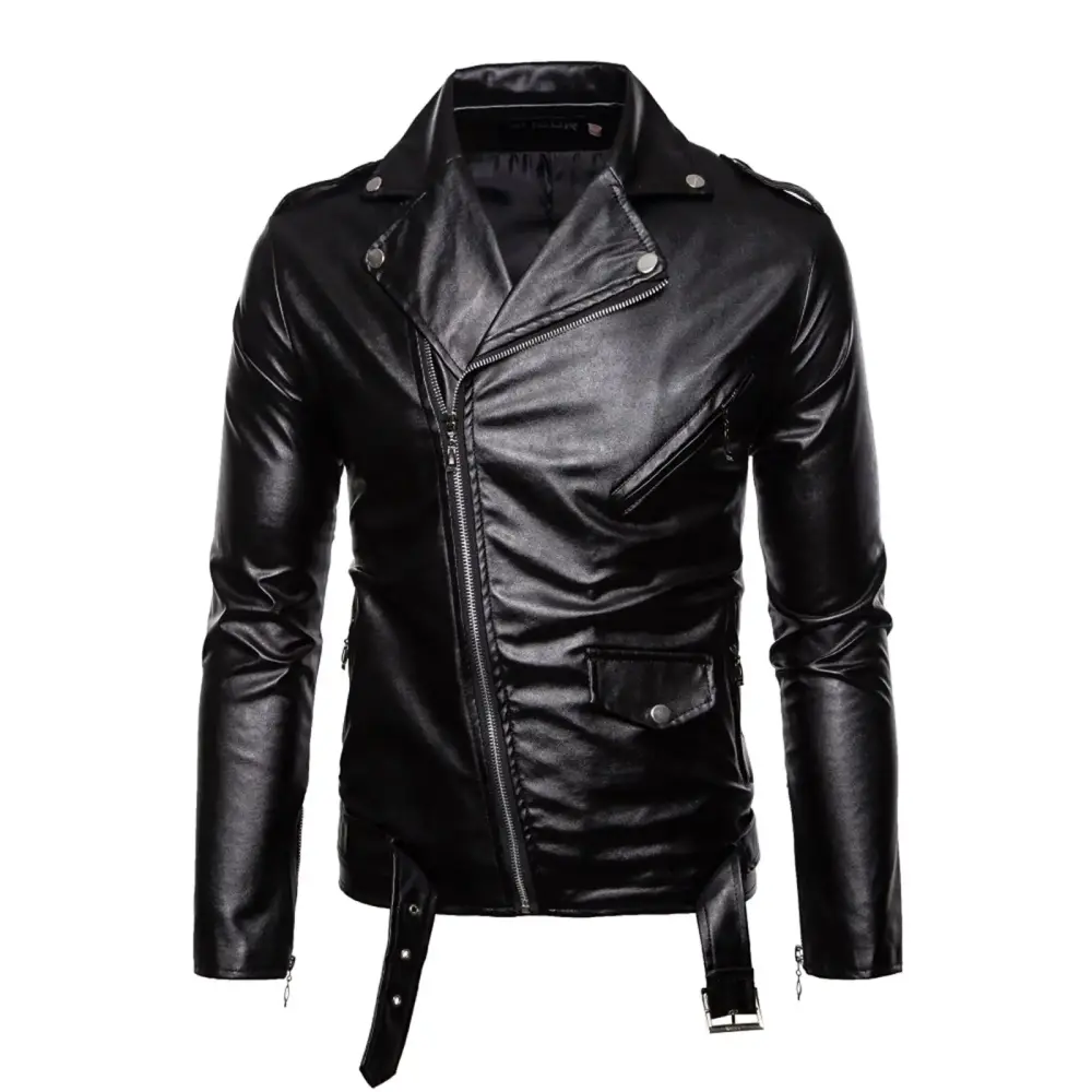Men's PU Leather Jacket Causal Belted Faux Leather Motorcycle Jacket Zipper Biker Coat.Leather Jackets for Men Slim Fit Plus Size