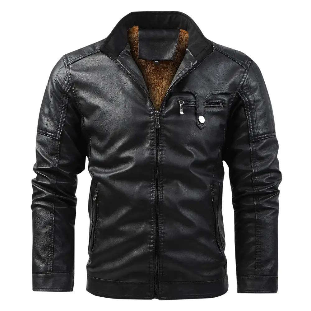 YLSDY Men's Faux Leather Jacket Winter Warm Fleece Lined Motorcycle Biker Pu Leather Coat Slim Fit Stand Collar Zipper Closure Outerwear Black S