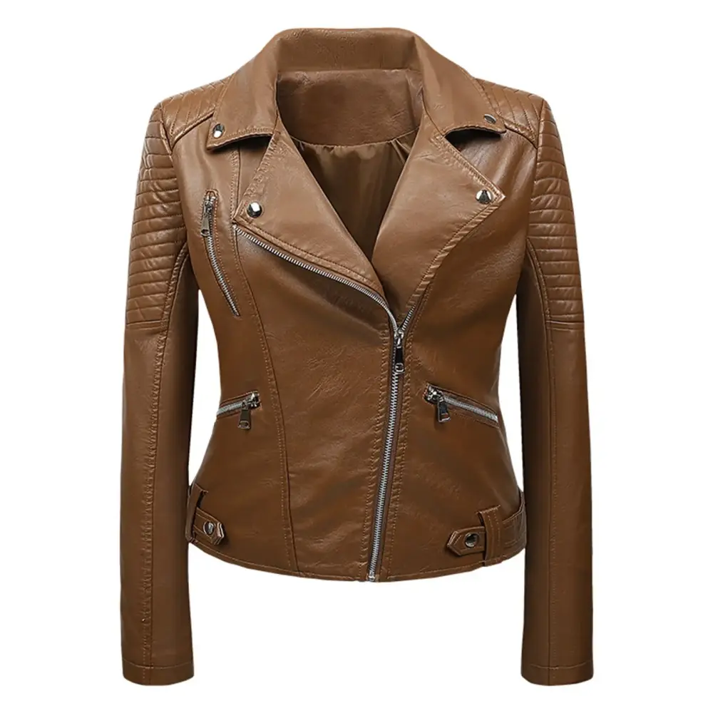 ZMHEGW Womens Coats Winter Solid Color Short Leather Suit Pockets Leather Motorcycle Jacket