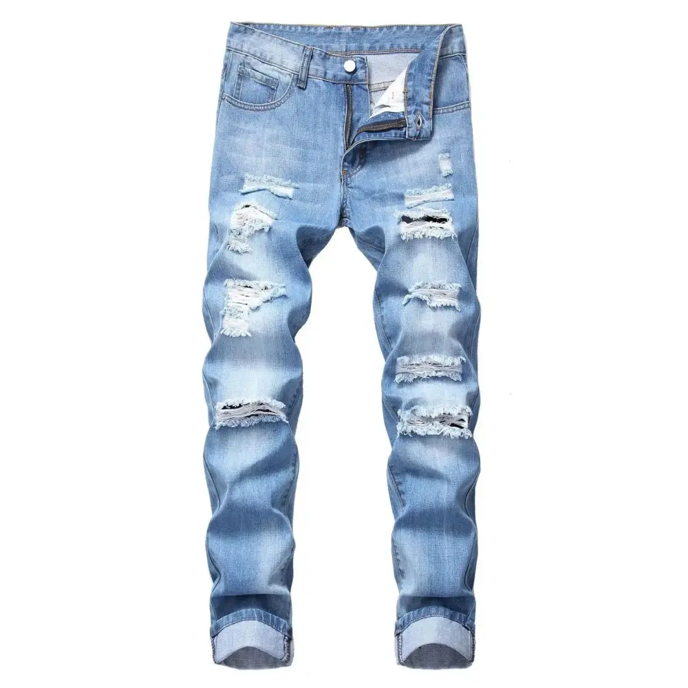 LINASHI Jeans for Men.Mens Stretch Slim Fit Jeans Ripped Distressed Straight Leg Denim Pants Stretch Motorcycle Jeans Trousers 2024 New Mens Jeans