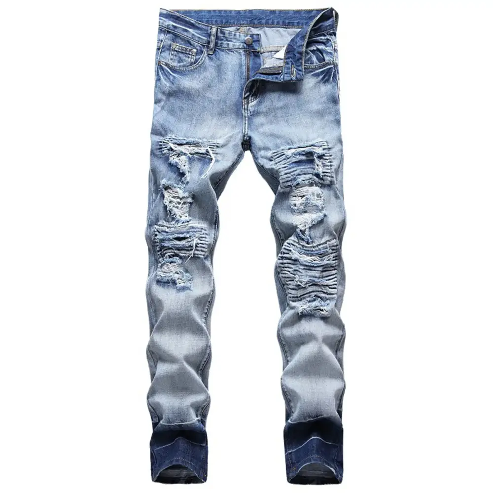 Augper Men's Distressed Slim Fit Biker Jeans Ripped Straight Camo Patchwork Denim Pants Super Comfy Stretch Skinny Motorcycle Jean