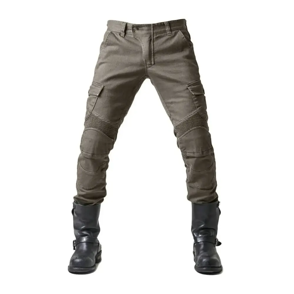 Kddylitq Motorcycle Jeans Pants for Men Motorbike Riding Biker Motocross Pants with Armored Knee Hip Protector Pads Army Green 4XL