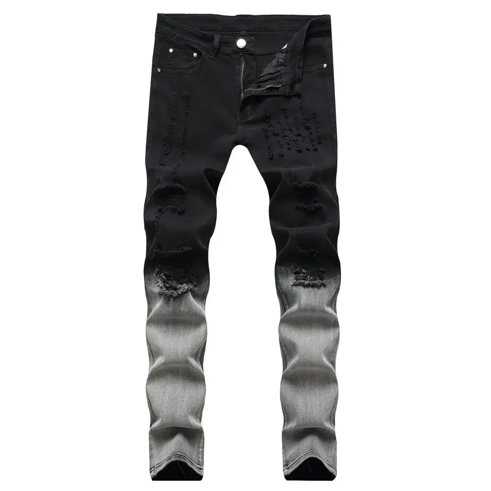 AOOCHASLIY Thanksgiving Day Men Pants Men's New Tight-fitting Ripped Straight Hip-hop Stretch Motorcycle Trouser