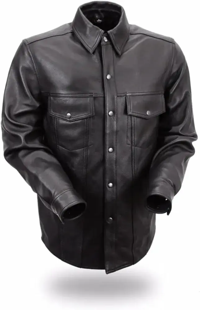 First Mfg Co - Milestone - Men's Motorcycle Shirt - Leather - Black - 2X Large