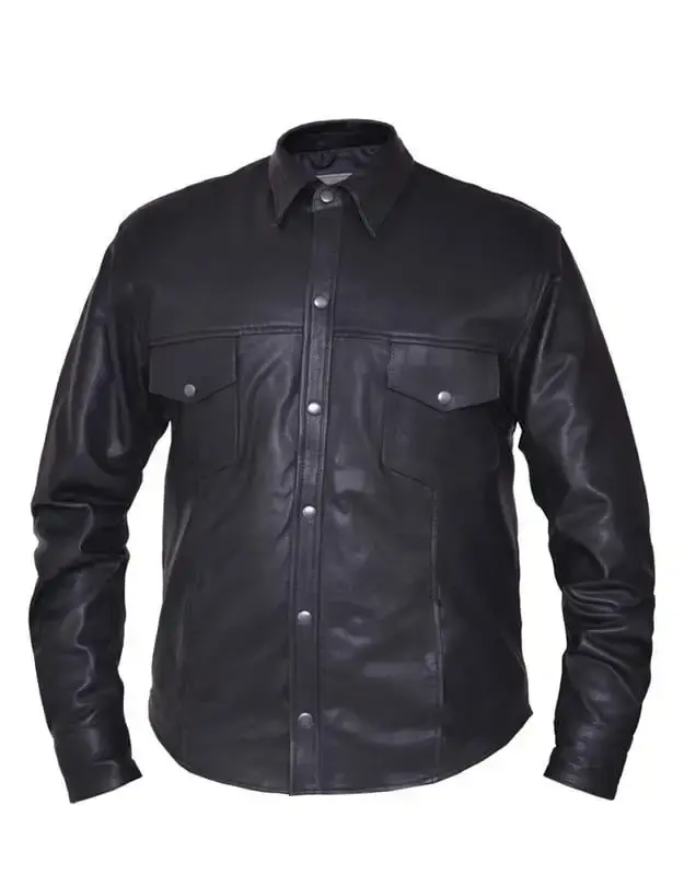 Mens Premium Lightweight Leather Motorcycle Shirt - MGW-11673