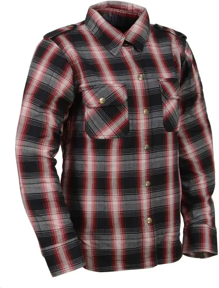 Milwaukee Leather MPL2604 Women's Plaid Flannel Biker Shirt with CE Approved Armor - Reinforced w/Aramid Fiber - Small Multi