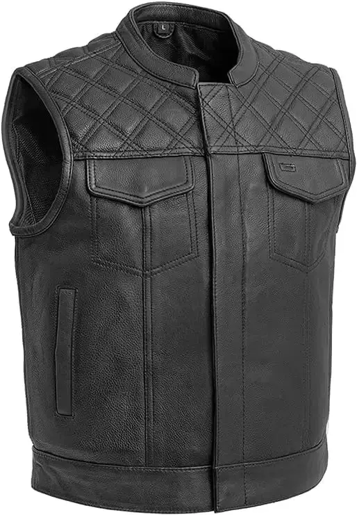 First Mfg Co - Downside - Men's Motorcycle Biker Riding Black Leather Vest - 2X Large