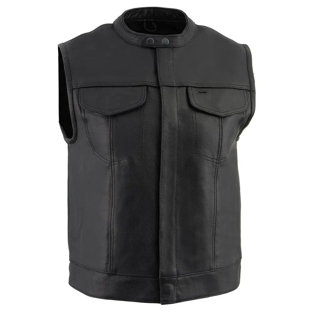 Milwaukee Leather LKM3720 Men's Black Leather Club Style Motorcycle Rider Vest with Snap Button Closure 7X-Large