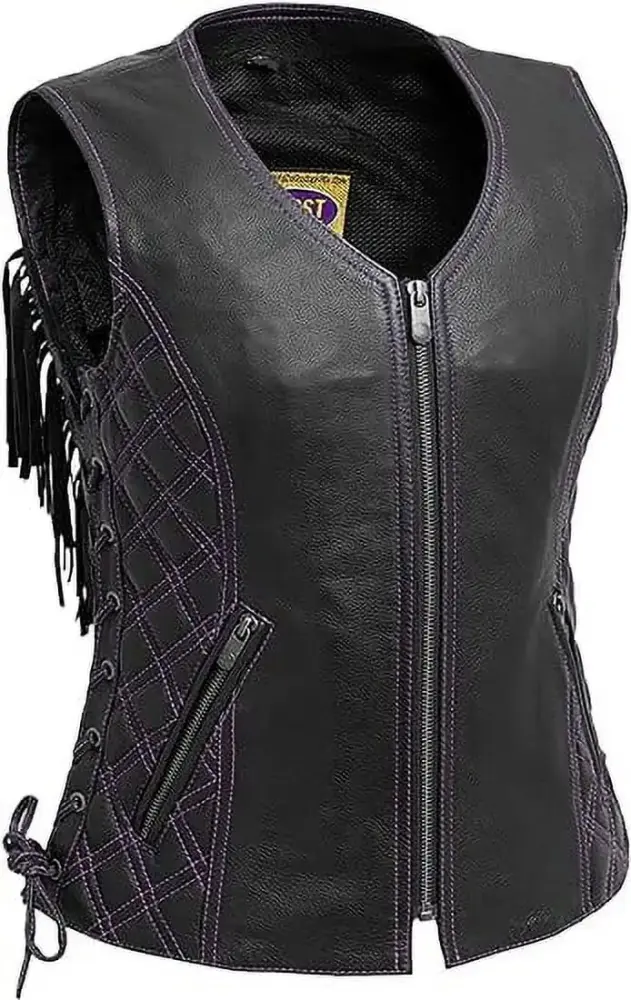 First Mfg Co - Bandida - Women's Motorcycle Biker Riding Black Leather Vest - Extra Small