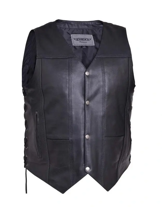 Mens Premium Motorcycle Leather 10-Pocket Vest - MGW-13353