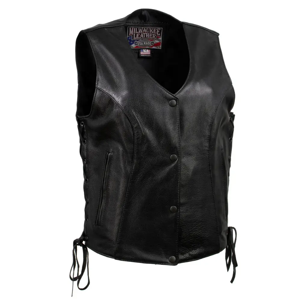 Milwaukee Leather USA MADE MLVSL5002 Women's Black 'Kitten' Leather Motorcycle Vest with Side Laces Medium