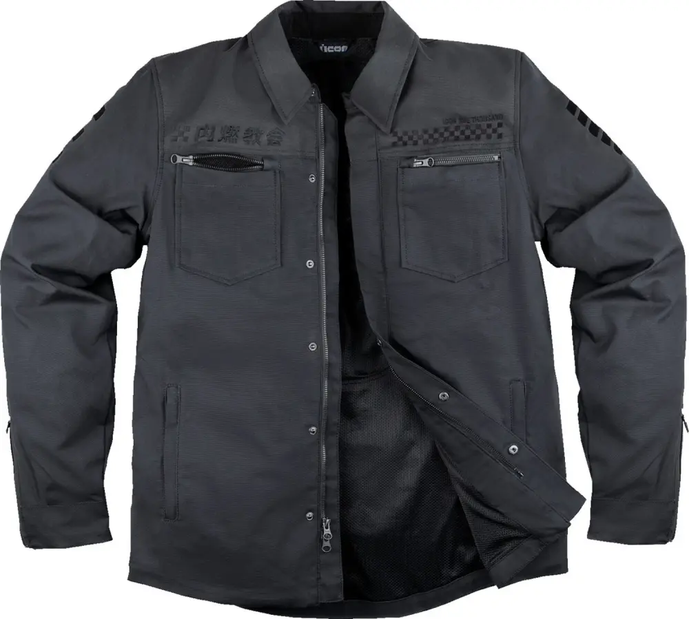 Icon Upstate Canvas National Mens Protective Motorcycle Overshirt Black LG