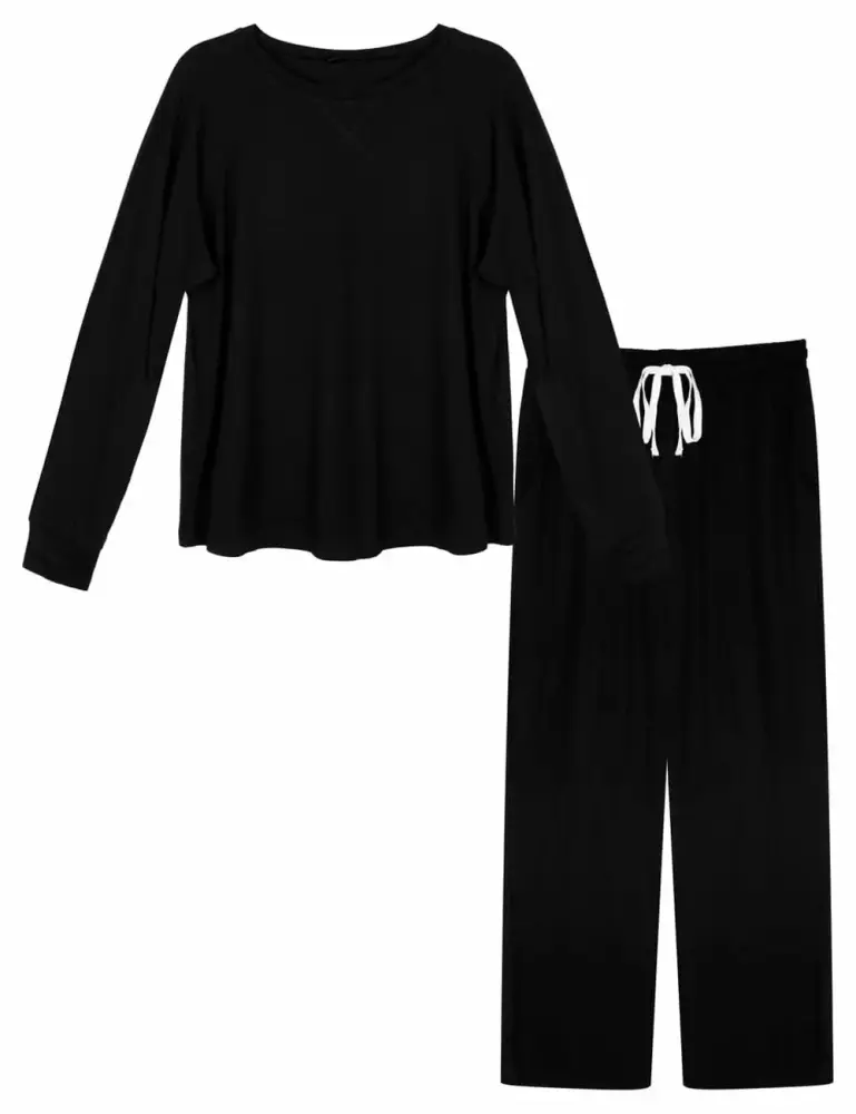 Womens Plus Size Pj Set 2 Piece Long Sleeve Pajamas Tops with Long Sleep Pants Soft Pjs Lounge Sets with Pockets
