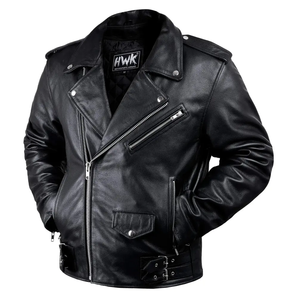 Leather Motorcycle Jacket For Men Moto Riding Cafe Racer Vintage Brando Biker Jackets CE Armored (XL)