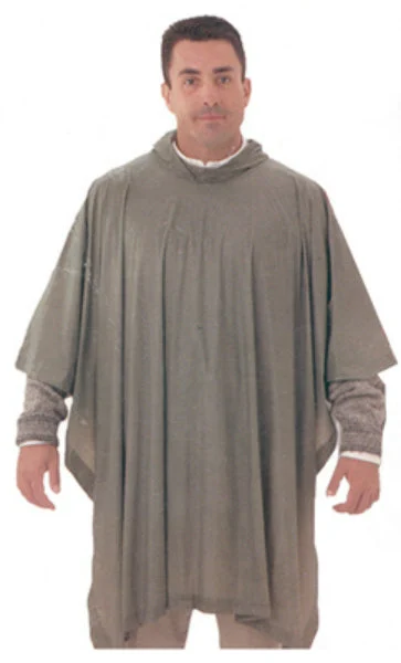 Tingley P68808 One-Size PVC Poncho with Attached Hood Olive Drab Green for Outdoor Activities