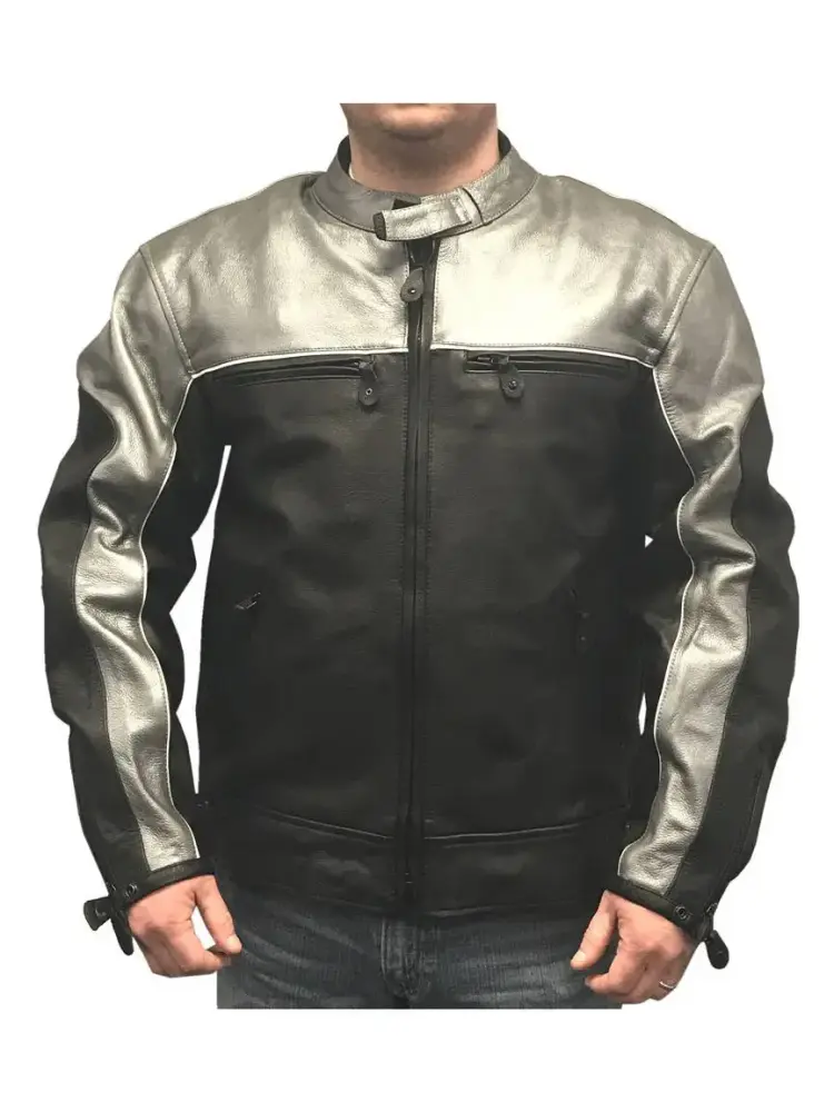 Redline Men's Racing Armor Premium Jacket. Two-Tone Leather M-RBR (Silver. M)
